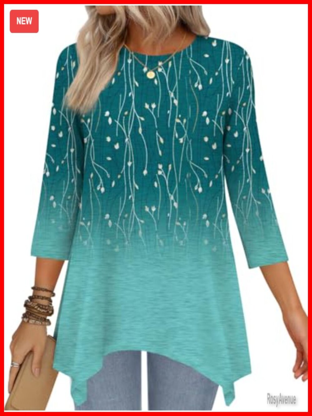 Women's 3/4 Sleeve Tunic Top Asymmetrical Hem Loose Fit Blouse